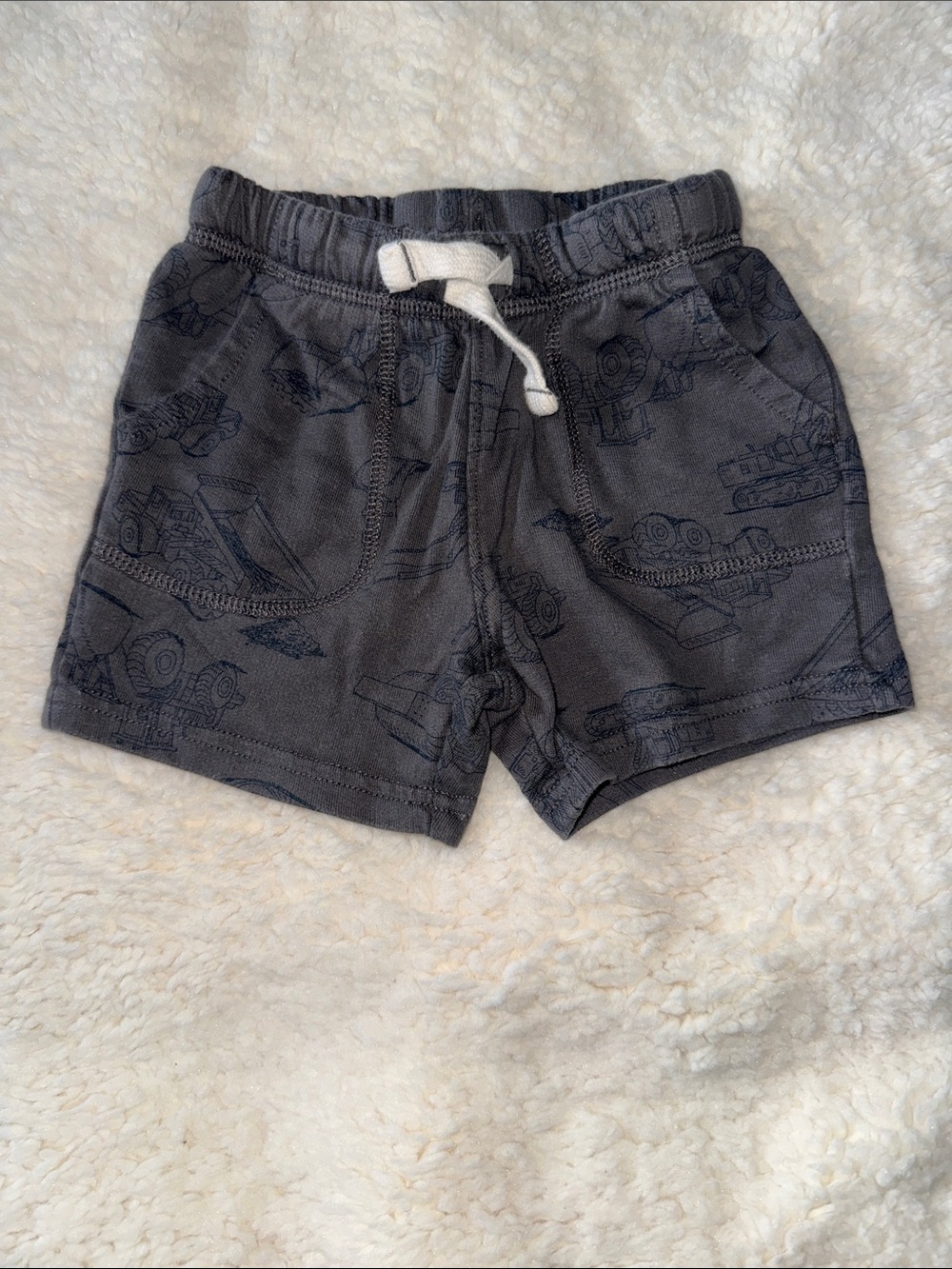 Kids' Charcoal Knit Construction Truck Drawstring Shorts with Front Pockets